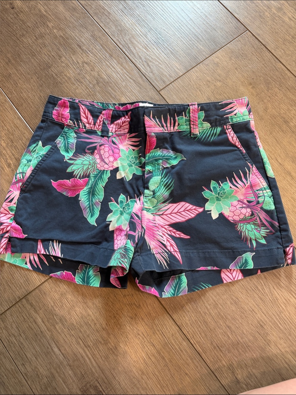 GAP Black Floral Tropical Print Shorts with Pink & Green